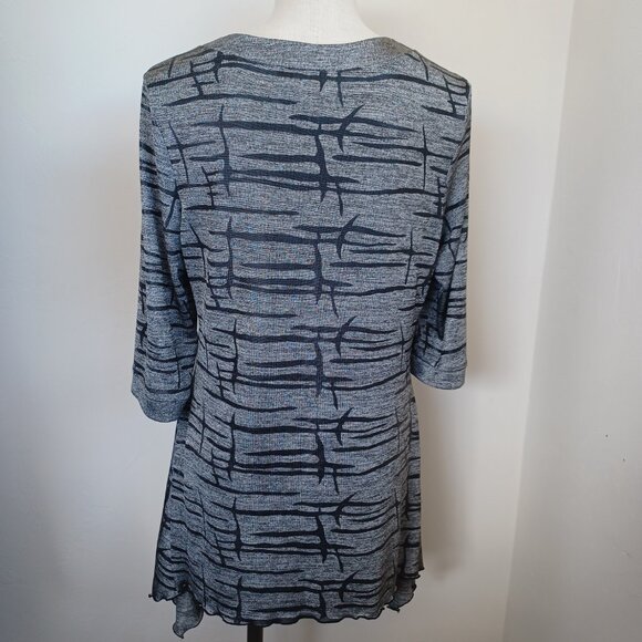 Joseph Ribkoff Top Stretch Knit V Neck Black Gray Silver Metallic Womens US 16 - Picture 7 of 10